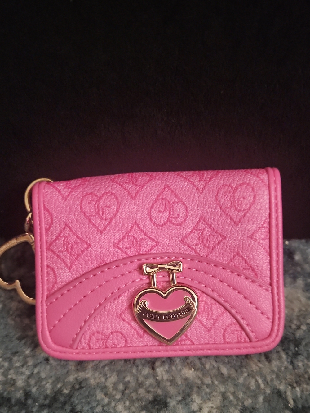 Juicy Couture Hot Pink Heart Charm Card Wallet Key Chain
